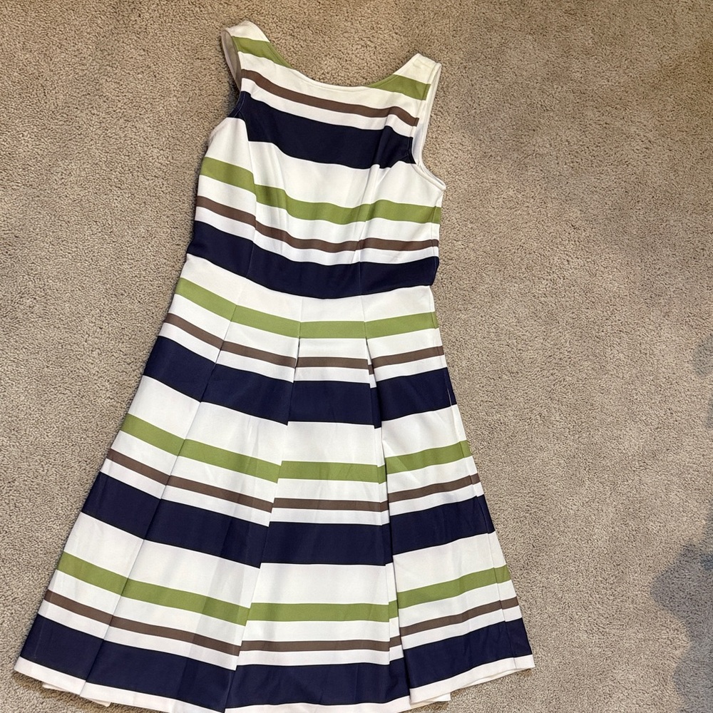 New York & Company Navy, Green, and White Striped Midi Dress